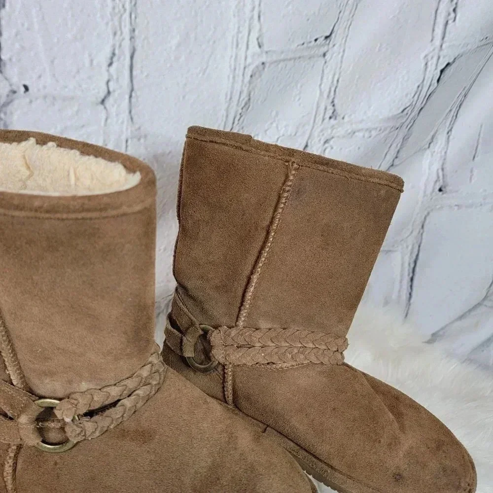 Bearpaw ADELE Brown Suede Winter Boots Ankle‎ Top Comfort Pull On Round Toe Sz 7